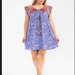 Floral Blue and Multicolor Women's Dress